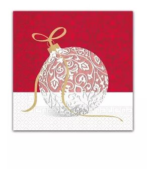 40 Kerstmis Kerst Servetten - Elegante Kerstbal - Barok motief - Lint met strik - Elegant Xmas Ball - Wit - Rood - Groen - Zwar
