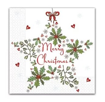40 Kerstmis Kerst Servetten - Kerstster - Hartje - Mistletoe - Maretak - Dennenappel - Kerstballen - Strik - Sneeuwvlok - Merry