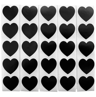 25 x Sluitsticker Hart Zwart - 2,5 cm / 25 mm. - 25 x Sticker Hart Zwart - Stickers Sluitstickers Hartje Hartjes - Satijnglans