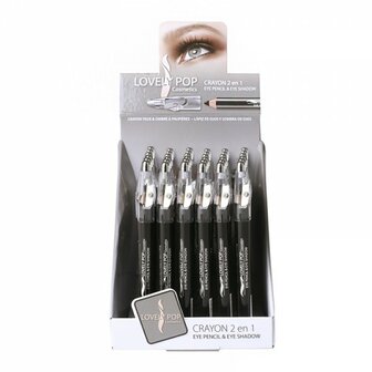 Lovely Pop Cosmetics - Jumbo 2 in 1 Oogschaduw en Oogpotlood met puntenslijper - Zwart - 1 potlood met slijper - Display