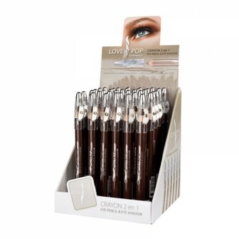 Lovely Pop Cosmetics - Jumbo 2 in 1 Oogschaduw en Oogpotlood met puntenslijper - Bruin - 1 potlood met slijper - Display