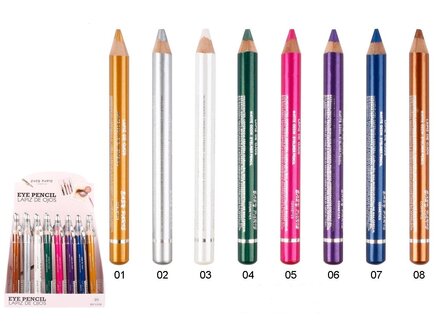 Easy Paris Cosmetics - 8 Jumbo Oogschaduw en Oogpotlood met puntenslijper - Goud - Zilver - Wit - Groen - Roze - Paars - Blauw 