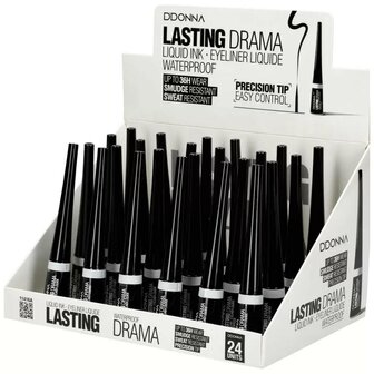 D&#039;Donna - Vloeibare Eyeliner - Lasting Drama - Zwart - Waterproof - 1 flacon met 3 gram inhoud - Display
