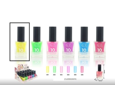 Easy Paris Cosmetics - 10-Days Effect Gel Nagellak/Top Coat FLUORISEREND (Glow in the Dark) - Transparant Geel - 1 Flesje met 1