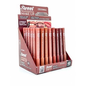 D&#039;Donna - Matte Lip Liner/Lippotlood - Waterproof - Sweet Professional Make Up - Set met 8 tinten bruin - Display
