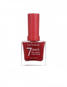 Wynie - Nagellak 7 Days Ultra Shine Long Lasting - Transparant met rode glitters - 1 flesje met 15 ml inhoud - Nummer 702