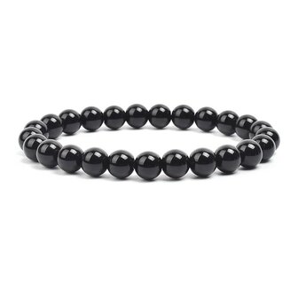 Armband - Zwarte metalen kralen 6 mm - 17 cm - Elastisch