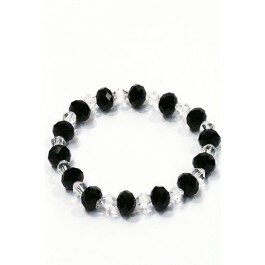Armband - Facet glaskralen - Zwart en Transparant - Elastisch