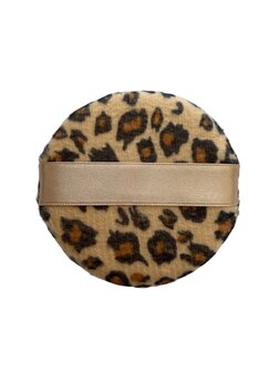 Wynie - Polyester Katoen make-up spons - Poederdons met satijn bandje - Rond - 7,5 cm x 1,2 cm - Bruin - Zwart - Panterprint - 