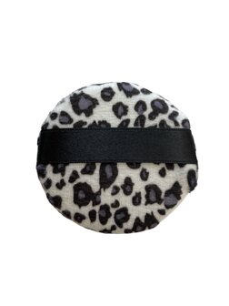 Wynie - Polyester Katoen make-up spons - Poederdons met satijn bandje - Rond - 7,5 cm x 1,2 cm - Wit - Grijs - Zwart - Panterpr