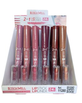 Leticia Well - 2 in 1 Lipstick en Lipliner - Set met 6 kleuren - Nummer 71 purper/donker roze tint, 72 roze/oranje/bruine tint,
