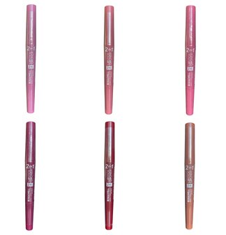 Leticia Well - 2 in 1 Lipstick en Lipliner - Set met 6 kleuren - Nummer 71 purper/donker roze tint, 72 roze/oranje/bruine tint,