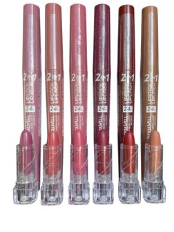 Leticia Well - 2 in 1 Lipstick en Lipliner - Set met 6 kleuren - Nummer 71 purper/donker roze tint, 72 roze/oranje/bruine tint,