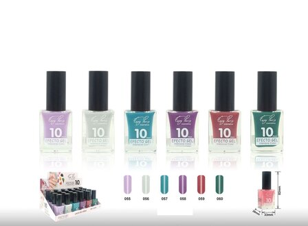 Easy Paris Cosmetics - Set met 6 Flesjes Nagellak - Lila/Grijs/Turquoise/Paars/Rood/Groen - Inhoud per flesje 15 ml.