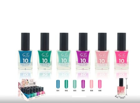 Easy Paris Cosmetics - Set met 6 Flesjes Nagellak - Blauwgroen/Groen/Licht Groen/Paars/Roze/Fel Roze - Inhoud per flesje 15 ml.