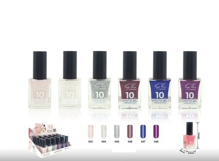 Easy Paris Cosmetics - Set met 6 Flesjes Nagellak - Wit parelmoer/Wit glitter/Zilver glitter/Rood Glitter/Donkerblauw/Paars - I