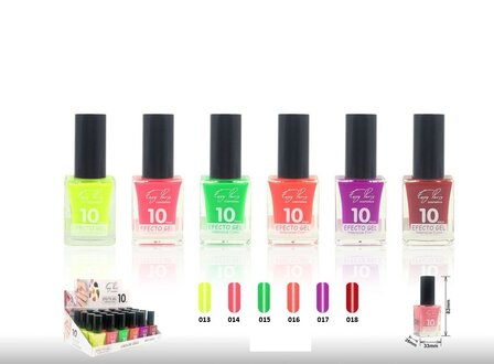 Easy Paris Cosmetics - Set met 6 Flesjes Fris / Fluor / Neon Nagellak - Geel/Roze/Groen/Oranje/Paars/Rood - Inhoud per flesje 1