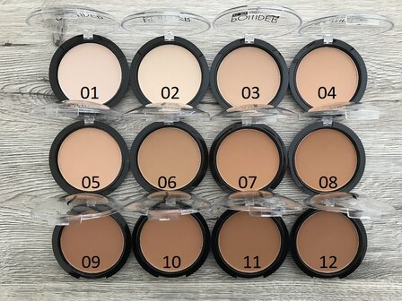 Lovely Pop Cosmetics Compact Poeder Overzicht met nummers van 12 tinten
