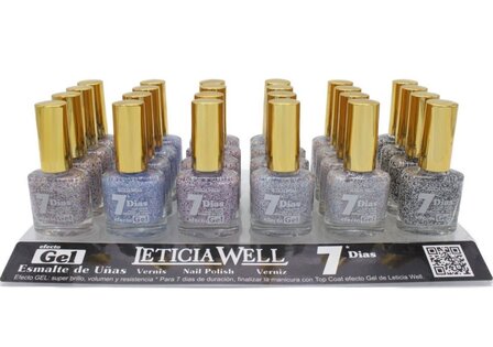 Leticia Well Gel Effect Nagellak 358 359 360 361 362 363 Transparant met gekleurde glitter Display