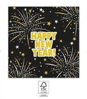 Decorata Happy New Year Zwart Happy New Year Flares Servetten 33x33 cm FSC
