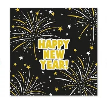 Decorata Happy New Year Zwart Happy New Year Flares Servetten 33x33 cm