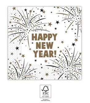 Decorata Happy New Year Wit Happy New Year Flares Servetten 33x33 cm FSC
