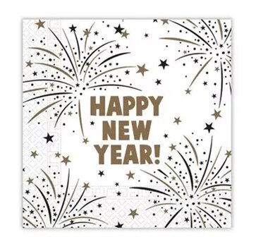 Decorata Happy New Year Wit Happy New Year Flares Servetten 33x33 cm
