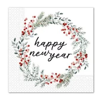 Decorata Happy Newyear Krans Happy New Year Wreath Servetten 33x33 cm