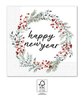 Decorata Happy Newyear Krans Happy New Year Wreath Servetten 33x33 cm FSC