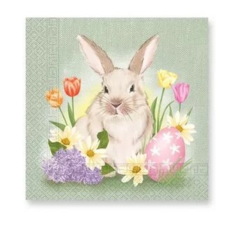 Decorata Pasen Paashaas Easter Bunny and Flowers Servetten 33x33 cm