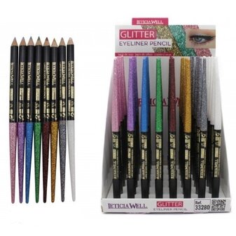 Leticia Well - 8 Glitter Oogschaduw Eyeliner Potloden - Roze/Lila/Blauw/Groen/Rood/Goud/Zilver/Wit - Set met 8 stuks Display