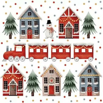 Daisy Kerst Servetten Huisje Trein Dennenboom Sneeuwpop