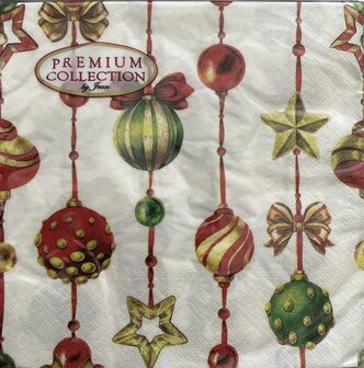 Premium Collection by Jean Kerst Servetten Antieke Kerstbal Ster Strik Lint