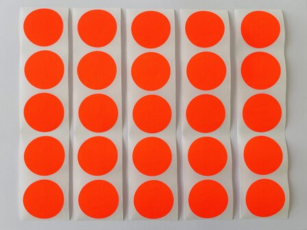 25 Grote Mat Fluor Heftig Fel Oranje Ronde Stickers Sluitstickers - Beschrijfbaar - Doorsnede 3,5 cm
