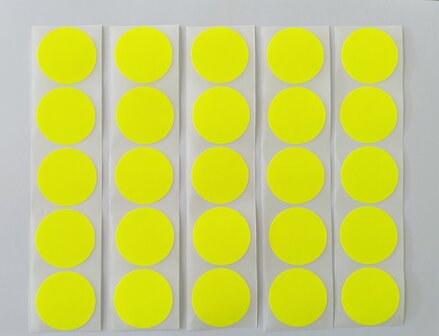 25 Grote Mat Fluor Heftig Fel Geel Ronde Stickers - Sluitstickers - Beschrijfbaar - Doorsnede 3,5 cm - 35 mm