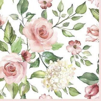 Maki Servetten Rozen en Hortensia Watercolour Roses with Hydrangea