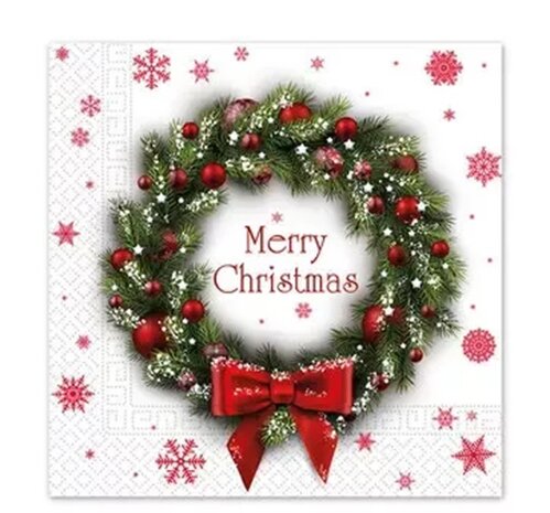 40 Kerstmis Kerst Servetten - Kerstkrans - Kerstballen - Strik - Ster - Sneeuwvlok - Merry Christmas - Wit - Rood - Groen - 33 