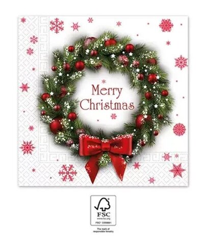 40 Kerstmis Kerst Servetten - Kerstkrans - Kerstballen - Strik - Ster - Sneeuwvlok - Merry Christmas - Wit - Rood - Groen - 33 