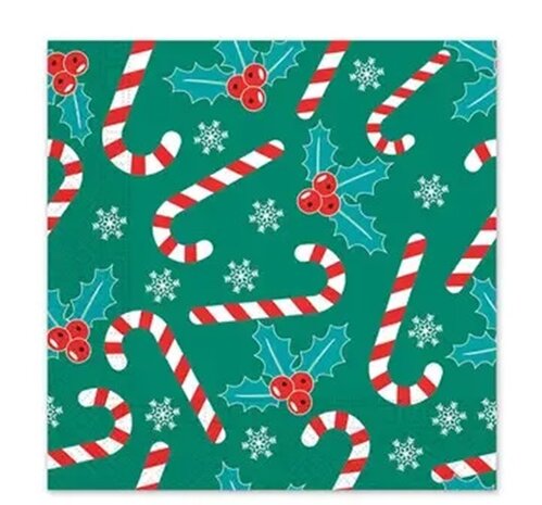 40 Kerstmis Kerst Servetten - Candy Cane - Zuurstok - Hulst - Sneeuwvlok - Besje - Groen - Wit - Rood - 33 x 33 cm - 3-Laags - 