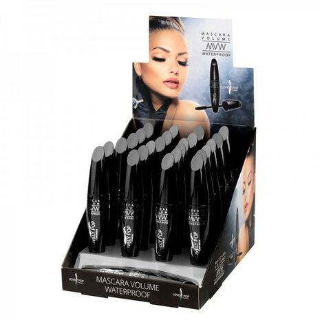 Lovely Pop Cosmetics - Mascara Volume Waterproof - Zwart - 1 flesje met 14 ml. inhoud - Display
