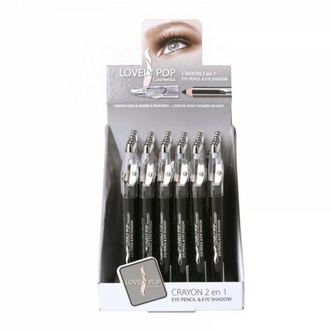 Lovely Pop Cosmetics - Jumbo 2 in 1 Oogschaduw en Oogpotlood met puntenslijper - Zwart - 1 potlood met slijper - Display