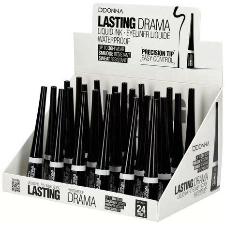 D'Donna - Vloeibare Eyeliner - Lasting Drama - Zwart - Waterproof - 1 flacon met 3 gram inhoud - Display