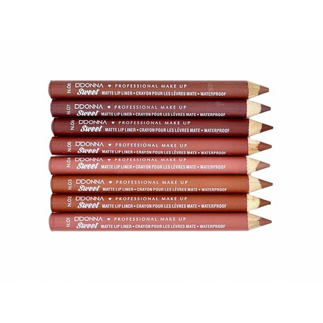 D'Donna - Matte Lip Liner/Lippotlood - Waterproof - Sweet Professional Make Up - Set met 8 tinten bruin