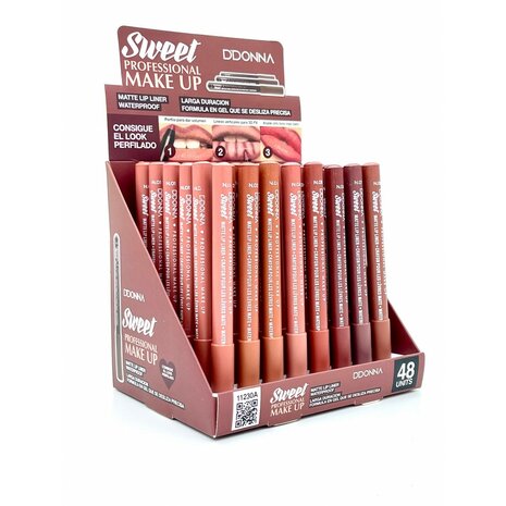 D'Donna - Matte Lip Liner/Lippotlood - Waterproof - Sweet Professional Make Up - Set met 8 tinten bruin - Display