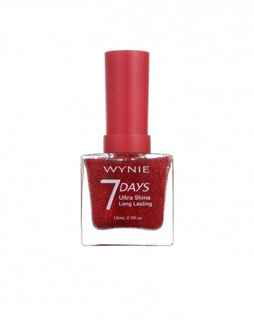 Wynie - Nagellak 7 Days Ultra Shine Long Lasting - Transparant met rode glitters - 1 flesje met 15 ml inhoud - Nummer 702