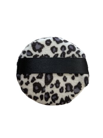 Wynie - Polyester Katoen make-up spons - Poederdons met satijn bandje - Rond - 7,5 cm x 1,2 cm - Wit - Grijs - Zwart - Panterpr
