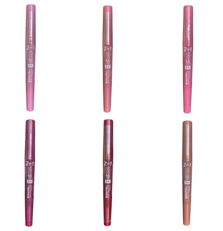 Leticia Well - 2 in 1 Lipstick en Lipliner - Set met 6 kleuren - Nummer 71 purper/donker roze tint, 72 roze/oranje/bruine tint,