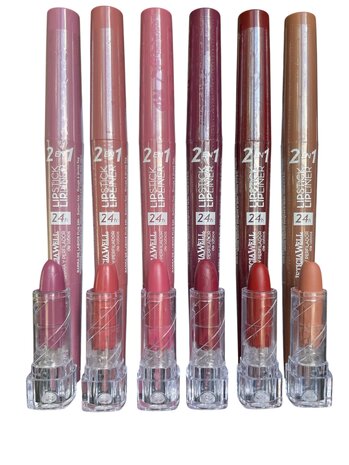 Leticia Well - 2 in 1 Lipstick en Lipliner - Set met 6 kleuren - Nummer 71 purper/donker roze tint, 72 roze/oranje/bruine tint,