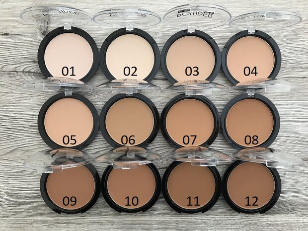 Lovely Pop Cosmetics Compact Poeder Overzicht met nummers van 12 tinten