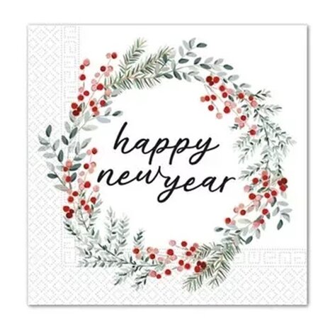Decorata Happy Newyear Krans Happy New Year Wreath Servetten 33x33 cm